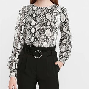 Express | Snakeskin Print Crew Neck Puff Sleeve Top